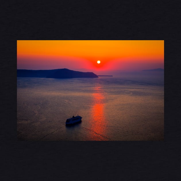 Santorini Cruise Ship, Red Sunset by tommysphotos